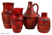 vintage set of mid-century german incised vases
