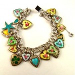 vintage sterling enamel puffed repousse heart charm bracelet