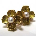 vintage tiffany 18k pearl dogwood earrings