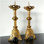 Antique French Gilded Brass Altar Candle Holders z