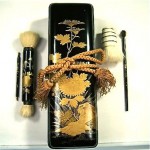 antique 19th century japanese lacquer fubako cosmetic brush with brushes