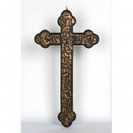 antique c. 1900 mexican large cross with handmade milagros z