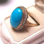 antique italian 14k sleeping beauty turquoise seed pearl ring