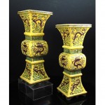 antique pair of chinese famille jaune vases