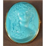 antique victorian 14k gold carved turquoise cameo brooch