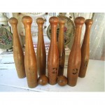 antique wooden toy skittles balls set z