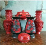 collection of vintage chinese cinnabar lacquer vases and boxes