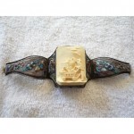 huge antique chinese sterling enamel carved ox bone bracelet z