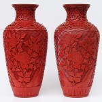 pair of antique chinese carved cinnabar vases