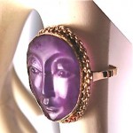 vintage 14k carved natural amethyst face ring