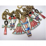 vintage 1920s enamel brass egyptian revival charm bracelet