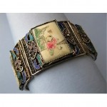 vintage 1940s chinese silver filigree handpainted enamel bracelet