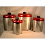 vintage 1950s aluminum ware canister set z