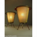 vintage 1950s pair tripod lamps