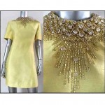 vintage 1960s raw silk beaded rhinestone cocktail dress