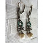 vintage art deco pearl diamond emerald earrings