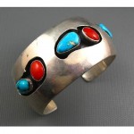 vintage c. 1970s alfred joe modernist navajo sterling turquoise coral bracelet