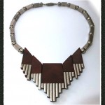 vintage french art deco machine age wood and chrome necklace z