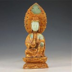 vintage gold plated jade jand carved dwan yin statue