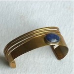 vintage modernist brass lapis cuff bracelet