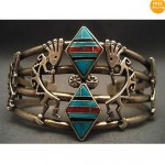 vintage native american kokopelli silver turquoise bracelet