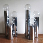 vintage pair mid-century chrome table lamps z