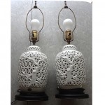 vintage pair pierced porcelain lamps z