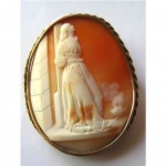 vintage victorian joan of arc hand carved shell cameo brooch