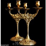 antique 1910s pair of French art nouveau bronze candlesticks z