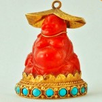 antique chinese 18k coral turquoise buddha pendant drop z