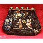 antique french embroidered leather with jade clutch z