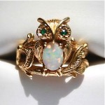 vintage 14k opal emerald owl ring