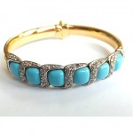 vintage 18k 1.38 carat diamond and turquoise bangle bracelet
