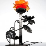 vintage 1910s French wrought iron and glass table lamp
