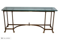 vintage 1950s brass and glass console tabl