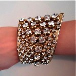 vintage 1980s italian leather and rhinestone asymmetric cuff bracelet