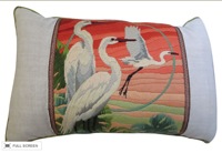 vintage crane yarn art pillow