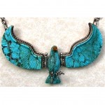 vintage handcrafted silver turquoise eagle necklace