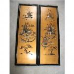 vintage pair of asian semi precious stone hand painted panels z