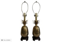 vintage pair of brass pineapple table lamps