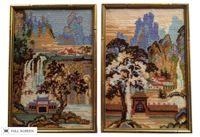 vintage pair of chinoiserie needlepoints