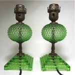 vintage pair of fenton hobnail lamps z