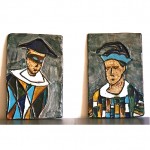 vintage pair of harris strong large ceramic tile plaques