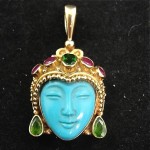 vintage sajen 18k jeweled goddess pendant