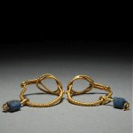 ancient c. 250 ad roman gold glass bead earrings