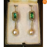 antique 14k emerald pearl earrings