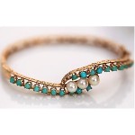 antique 1870s victorian 14k gold persian turquoise and pearl bracelet