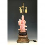 antique c. 1910 chinese figural rose quartz crystal lamp z
