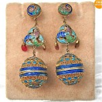 antique chinese silver enamel secret compartment earrings