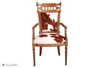 antique italian chair newly upholstered in cowhide